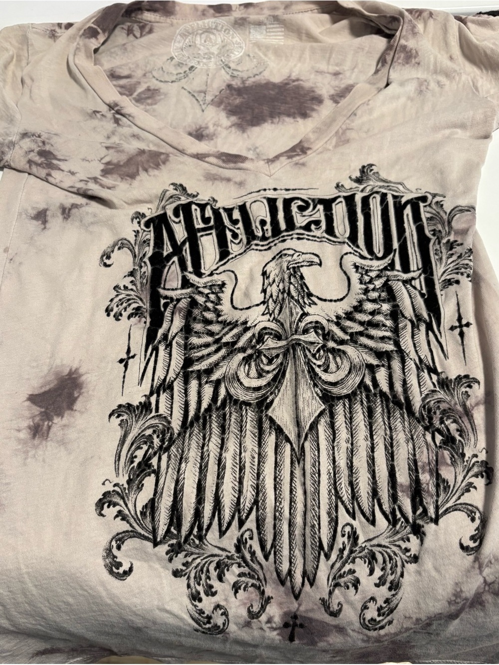 Graphic Eagle Tie-Dye V-Neck Tee Affliction S